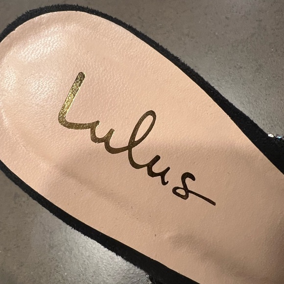 NEW Lulu’s Mulla Black Suede Rhinestone High Heel Slide Sandals. Sz: 8 - Picture 11 of 12